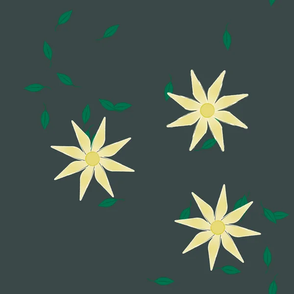 Fleurs Avec Feuilles Fond Sans Couture Illustration Vectorielle — Image vectorielle