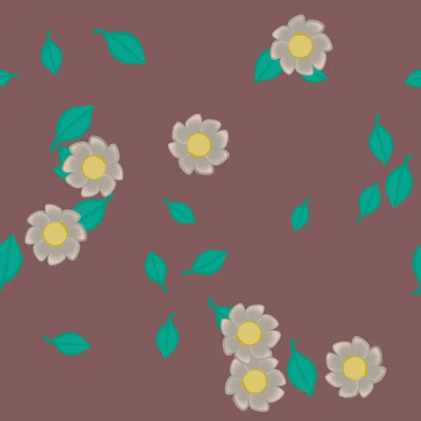 Flores Con Hojas Fondo Sin Costuras Ilustración Vectorial — Vector de stock