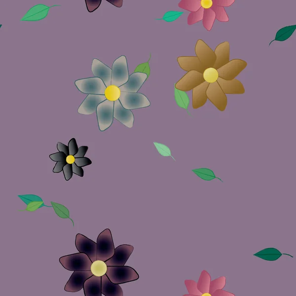 Bloemen Met Bladeren Naadloze Achtergrond Vector Illustratie — Stockvector