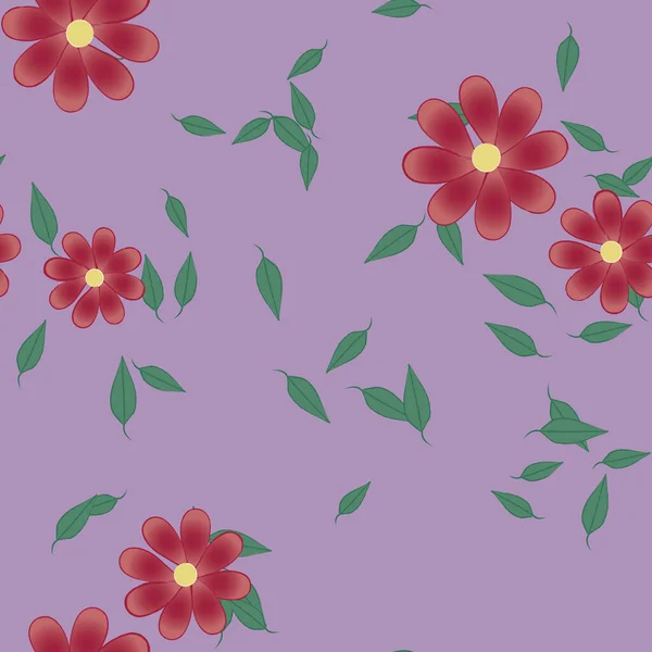 Flores Con Hojas Fondo Sin Costuras Ilustración Vectorial — Archivo Imágenes Vectoriales