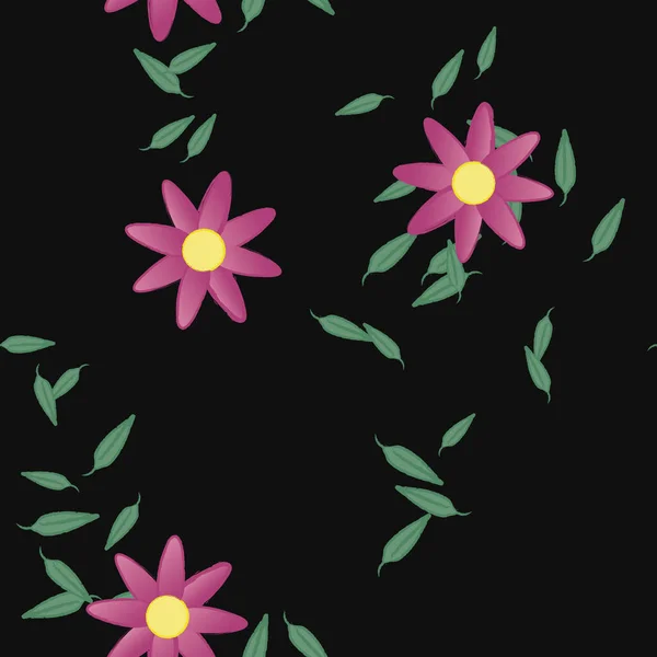 Flores Con Hojas Fondo Sin Costuras Ilustración Vectorial — Vector de stock