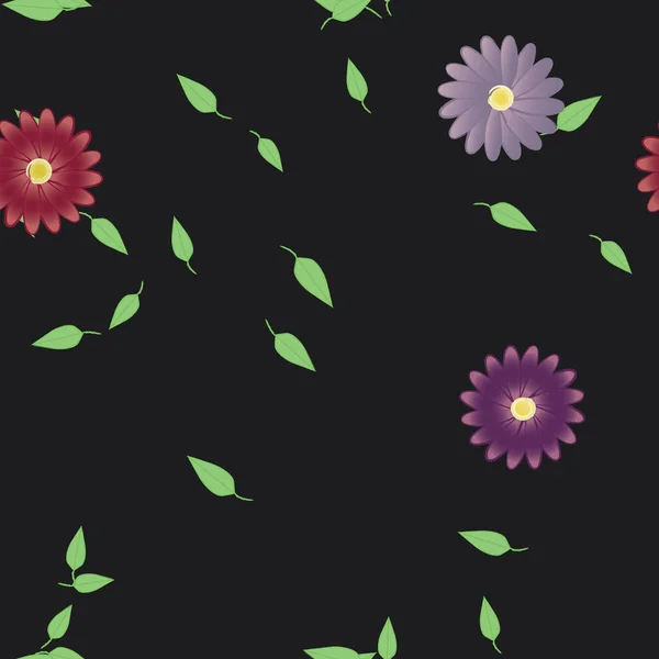 Flores Com Folhas Sem Costura Fundo Ilustração Vetorial — Vetor de Stock