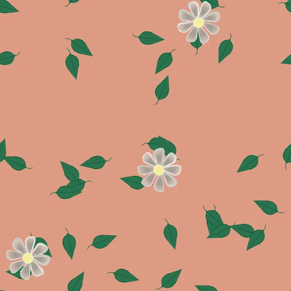 Flores Con Hojas Fondo Sin Costuras Ilustración Vectorial — Vector de stock