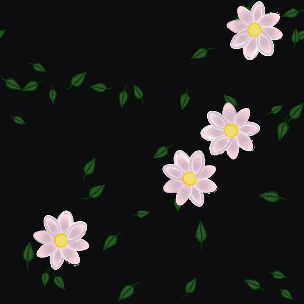 Flores Con Hojas Fondo Sin Costuras Ilustración Vectorial — Archivo Imágenes Vectoriales