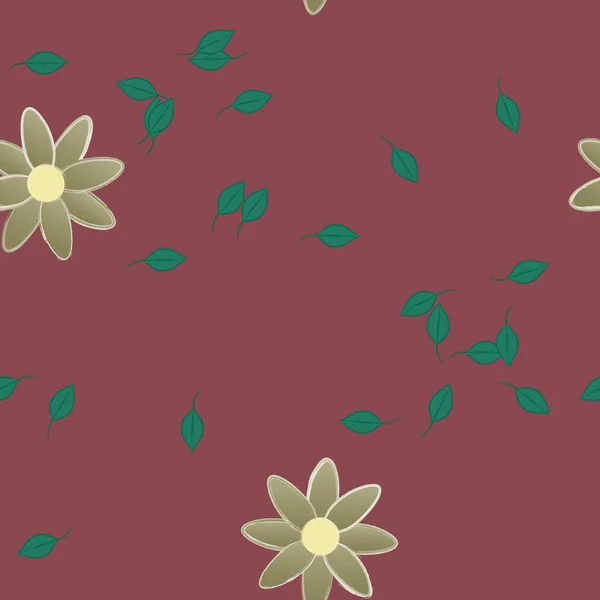 Flores Con Hojas Fondo Sin Costuras Ilustración Vectorial — Archivo Imágenes Vectoriales