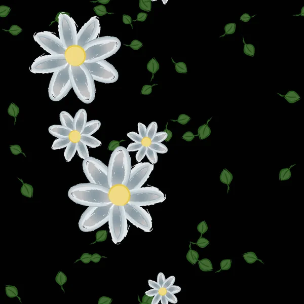 Flores Con Hojas Fondo Sin Costuras Ilustración Vectorial — Vector de stock