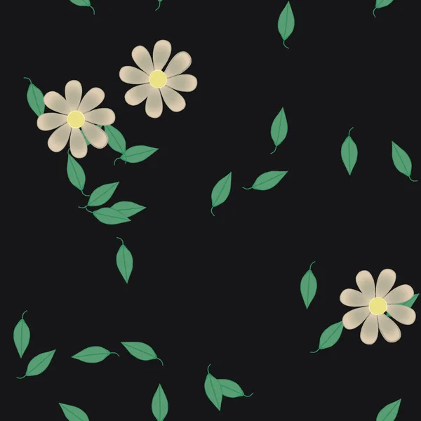 Fleurs Avec Feuilles Fond Sans Couture Illustration Vectorielle — Image vectorielle