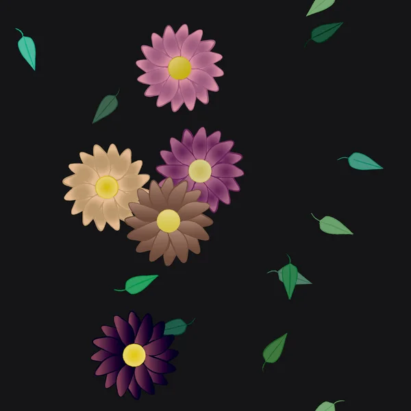 Flores Com Folhas Sem Costura Fundo Ilustração Vetorial — Vetor de Stock