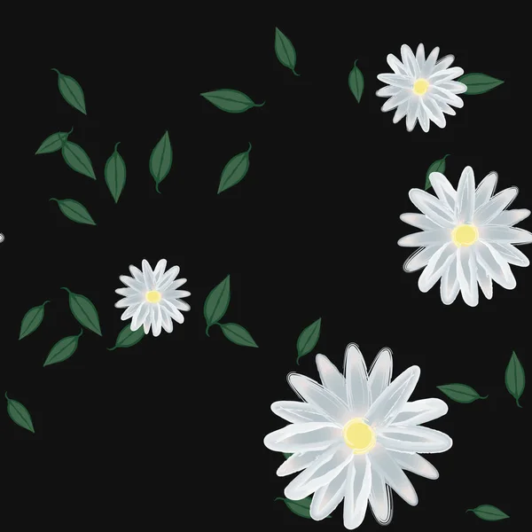 Flores Con Hojas Fondo Sin Costuras Ilustración Vectorial — Vector de stock