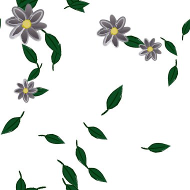 Yaprakları pürüzsüz arkaplan, vektör illüstrasyonlu yaz çiçekleri