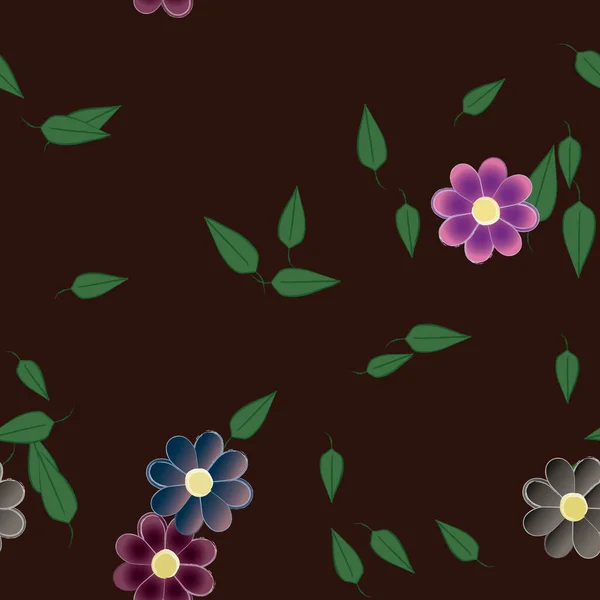 Flores Con Hojas Fondo Sin Costuras Ilustración Vectorial — Vector de stock