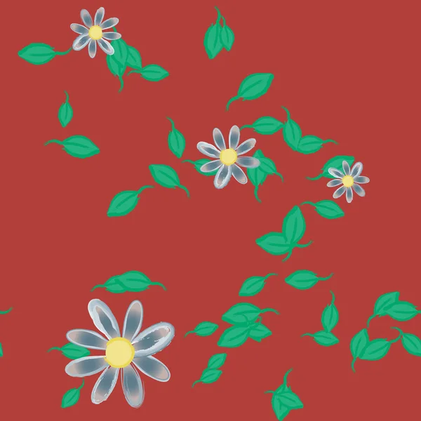 Flores Con Hojas Fondo Sin Costuras Ilustración Vectorial — Archivo Imágenes Vectoriales