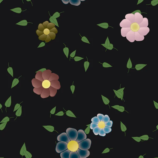 Flores Con Hojas Fondo Sin Costuras Ilustración Vectorial — Vector de stock