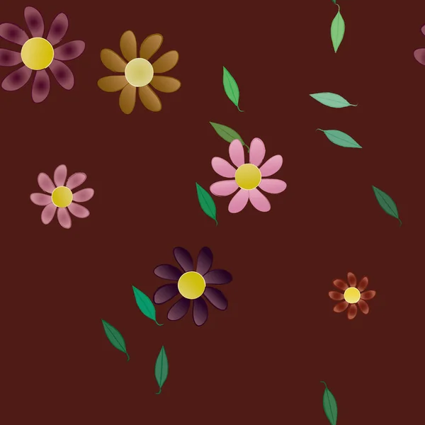 Flores Com Folhas Sem Costura Fundo Ilustração Vetorial — Vetor de Stock