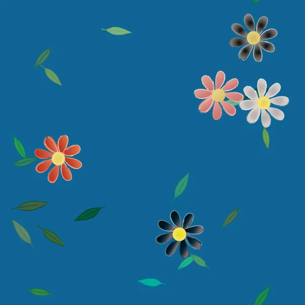 Blumen Mit Blättern Nahtloser Hintergrund Vektorillustration — Stockvektor