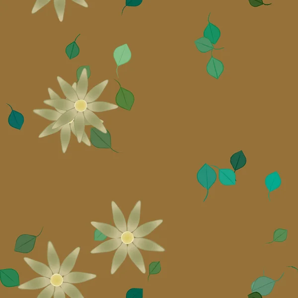 Fleurs Avec Feuilles Fond Sans Couture Illustration Vectorielle — Image vectorielle