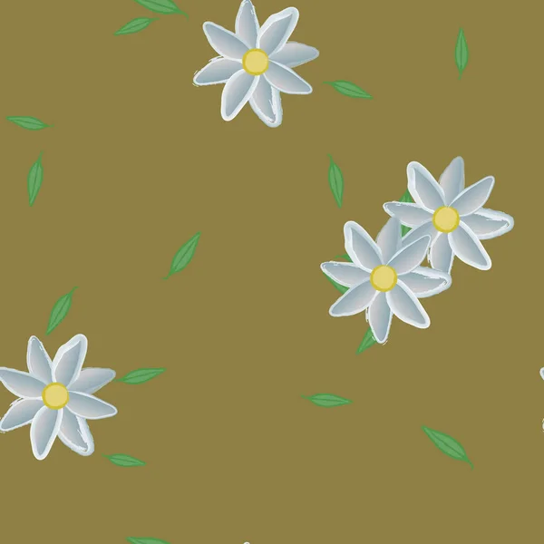 Fleurs Avec Feuilles Fond Sans Couture Illustration Vectorielle — Image vectorielle