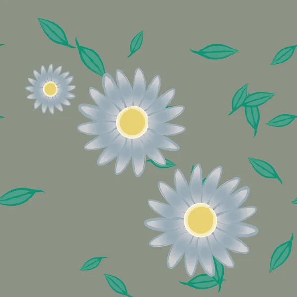 Fleurs Avec Feuilles Fond Sans Couture Illustration Vectorielle — Image vectorielle