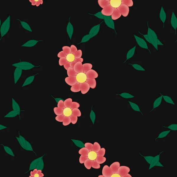 Flores Con Hojas Fondo Sin Costuras Ilustración Vectorial — Archivo Imágenes Vectoriales