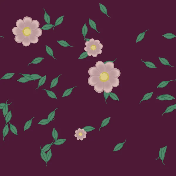 Flores Con Hojas Fondo Sin Costuras Ilustración Vectorial — Vector de stock