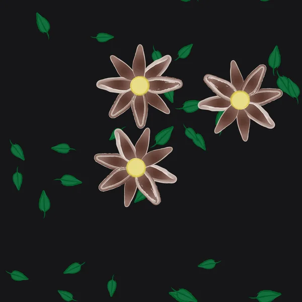 Flores Con Hojas Fondo Sin Costuras Ilustración Vectorial — Vector de stock