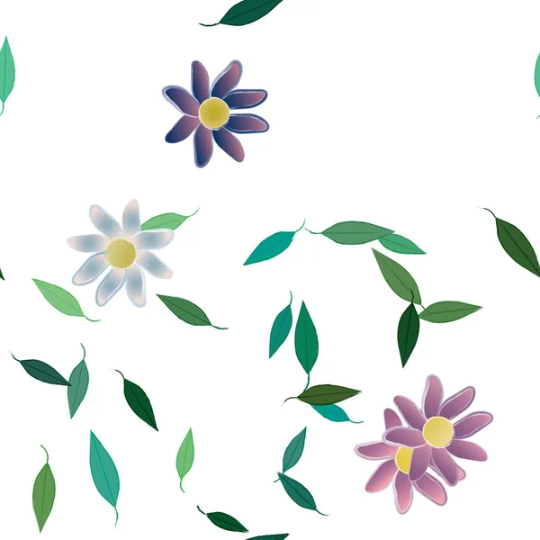 Illustration Vectorielle Pétales Fleurs Été Avec Feuilles Fond Botanique — Image vectorielle