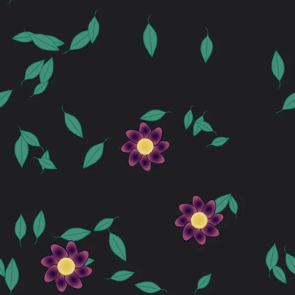 Flores Con Hojas Fondo Sin Costuras Ilustración Vectorial — Vector de stock