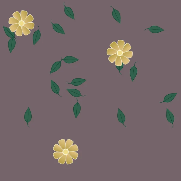 Flores Con Hojas Fondo Sin Costuras Ilustración Vectorial — Vector de stock