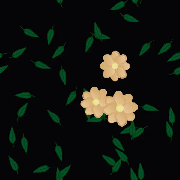 Flores Con Hojas Fondo Sin Costuras Ilustración Vectorial — Vector de stock