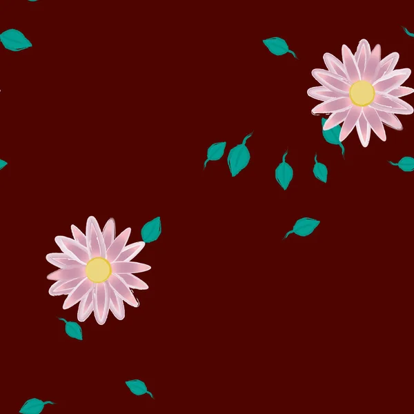 Flores Con Hojas Fondo Sin Costuras Ilustración Vectorial — Archivo Imágenes Vectoriales