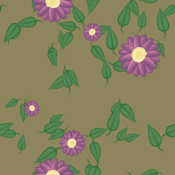 Flores Con Hojas Fondo Sin Costuras Ilustración Vectorial — Vector de stock