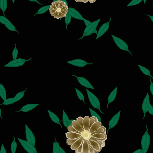 Flores Con Hojas Fondo Sin Costuras Ilustración Vectorial — Vector de stock