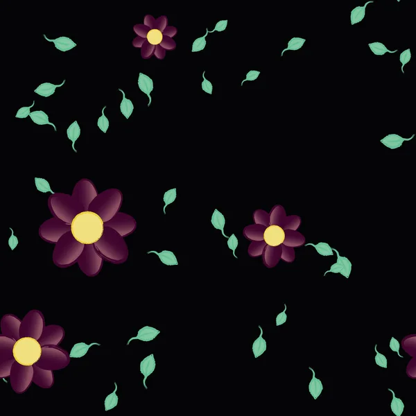 Fleurs Avec Feuilles Fond Sans Couture Illustration Vectorielle — Image vectorielle