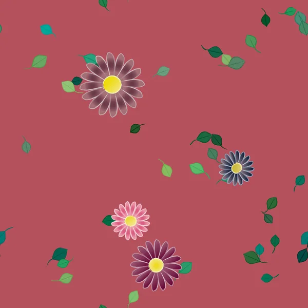 Flores Con Hojas Fondo Sin Costuras Ilustración Vectorial — Archivo Imágenes Vectoriales