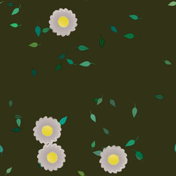 Flores Con Hojas Fondo Sin Costuras Ilustración Vectorial — Archivo Imágenes Vectoriales