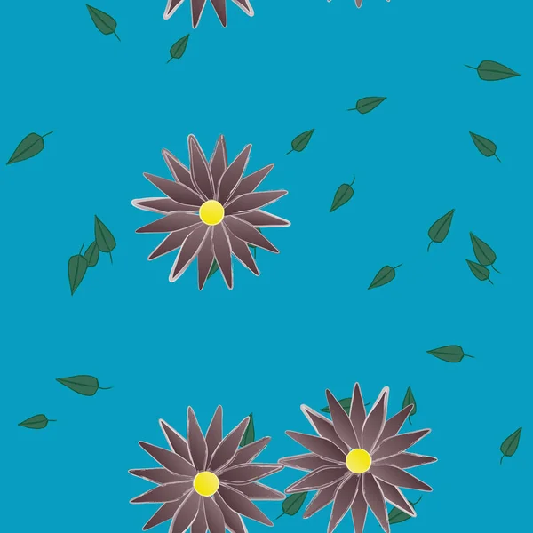 Flores Com Folhas Sem Costura Fundo Ilustração Vetorial — Vetor de Stock