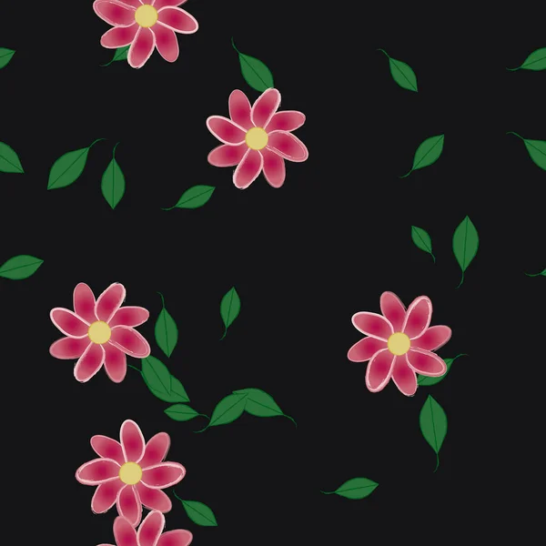 Flores Com Folhas Sem Costura Fundo Ilustração Vetorial —  Vetores de Stock