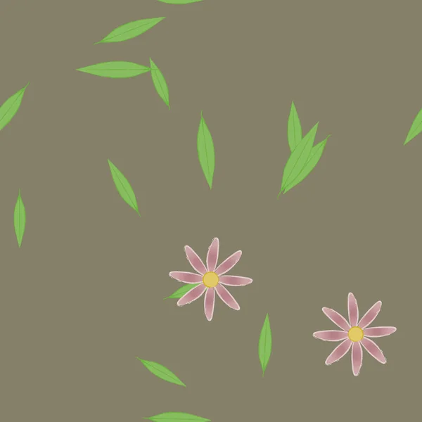 Fleurs Avec Feuilles Fond Sans Couture Illustration Vectorielle — Image vectorielle