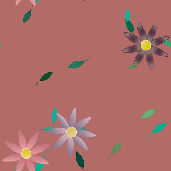 Flores Com Folhas Sem Costura Fundo Ilustração Vetorial — Vetor de Stock