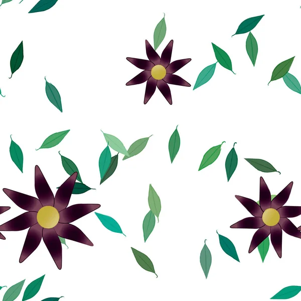 Illustration Vectorielle Pétales Fleurs Été Avec Feuilles Fond Botanique — Image vectorielle