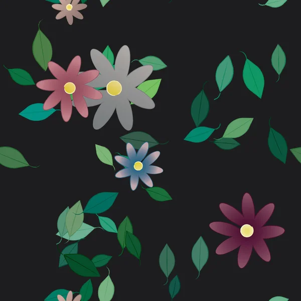 Flores Com Folhas Sem Costura Fundo Ilustração Vetorial — Vetor de Stock