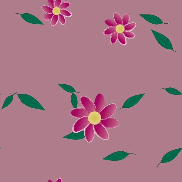 Flores Con Hojas Fondo Sin Costuras Ilustración Vectorial — Vector de stock