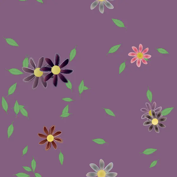 Fleurs Pétales Avec Feuilles Fond Sans Couture Illustration Vectorielle — Image vectorielle