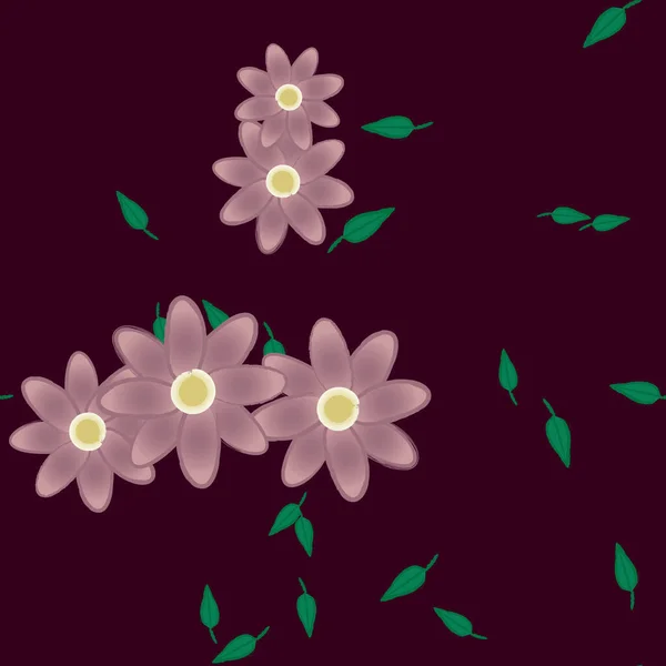 Flores Con Hojas Fondo Sin Costuras Ilustración Vectorial — Vector de stock