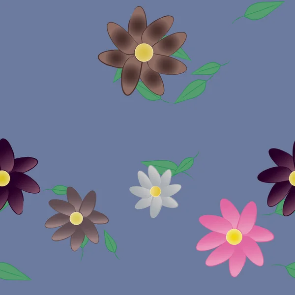 Flores Com Folhas Sem Costura Fundo Ilustração Vetorial — Vetor de Stock