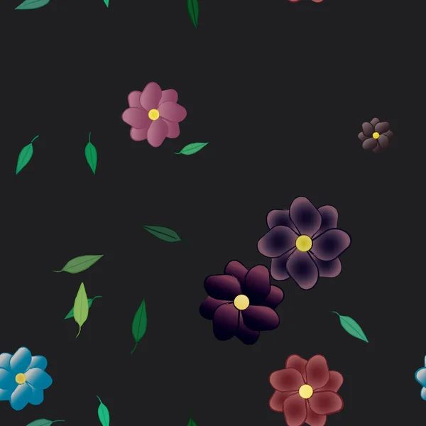 Flores Con Hojas Fondo Sin Costuras Ilustración Vectorial — Vector de stock