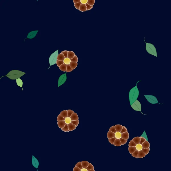 Flores Con Hojas Fondo Sin Costuras Ilustración Vectorial — Vector de stock