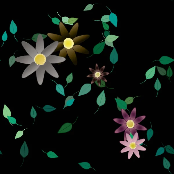 Flores Verão Pétalas Com Folhas Fundo Ilustração Vetorial — Vetor de Stock
