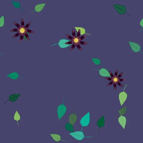 Flores Con Hojas Fondo Sin Costuras Ilustración Vectorial — Vector de stock