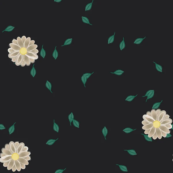 Flores Con Hojas Fondo Sin Costuras Ilustración Vectorial — Vector de stock